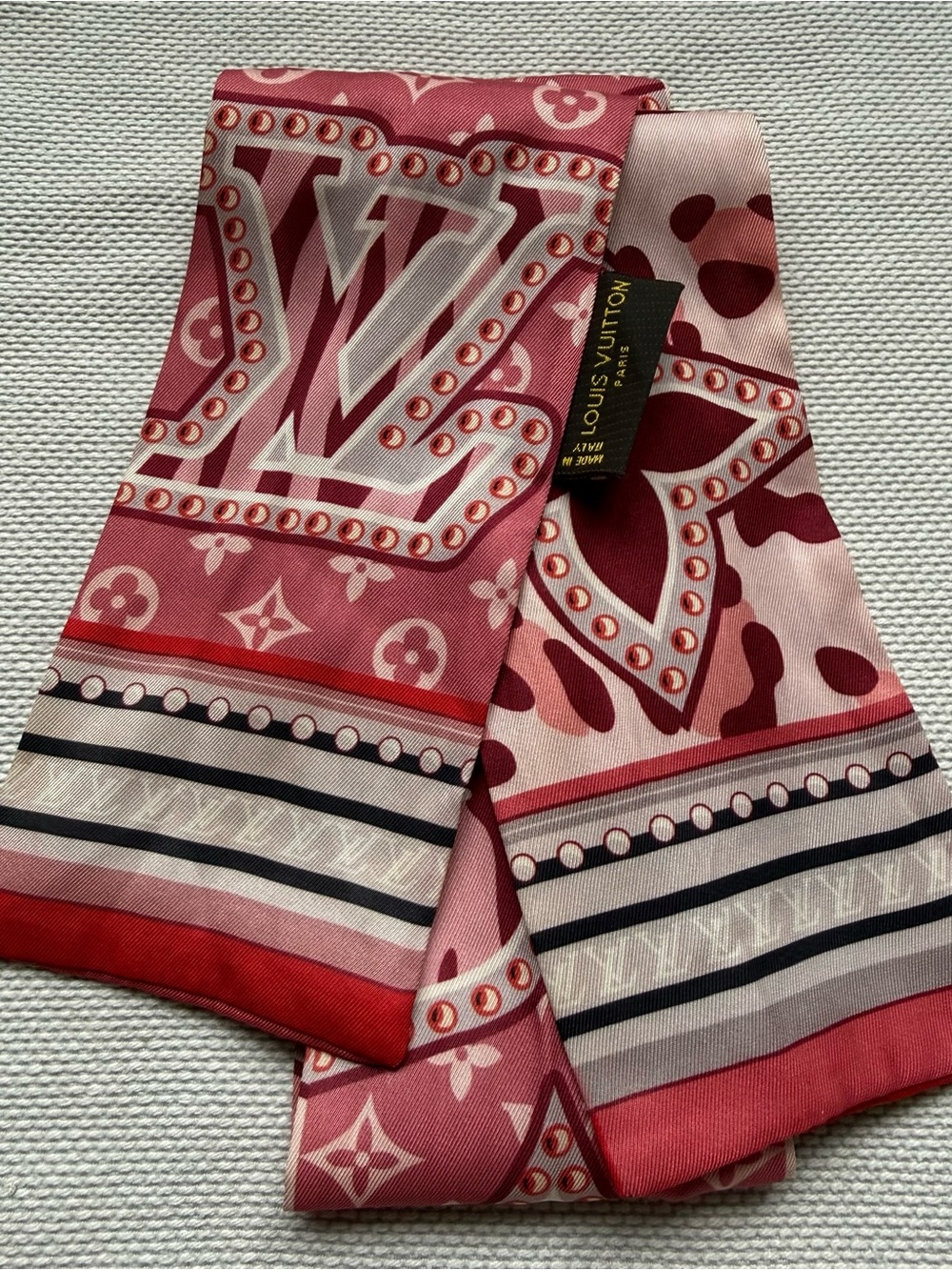 Louis Vuitton Pink and Red Monogram Silk Twilly Scarf
